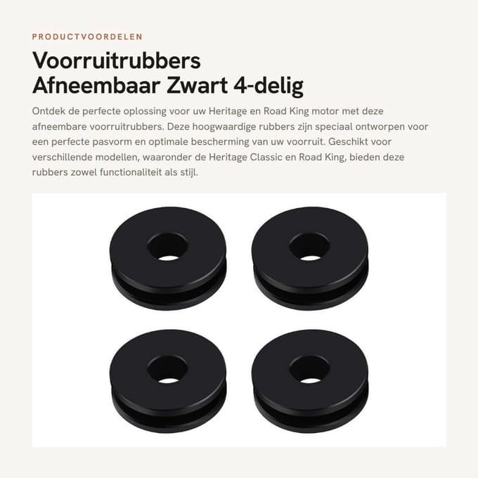 Dailygoods- Voorruitrubbers 4-delig - Afneembaar - Zwart - POM - 25 x 7,5 x 8,5 mm - Compatibel met Heritage/Road King - Rubberafdichting