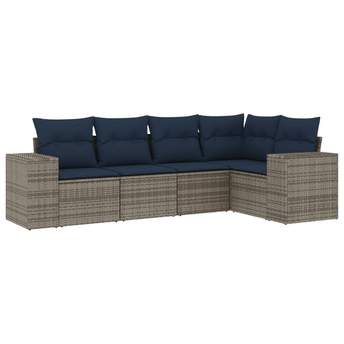 vidaXL - 5-delige - tuinbankset - met - kussens, - grijs - polyrotan