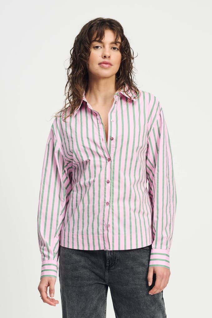 POM Amsterdam Blouse - Striped Poplin Rose Pink Größe: 34 | Longsleeves Outlet | Damen | Rosa