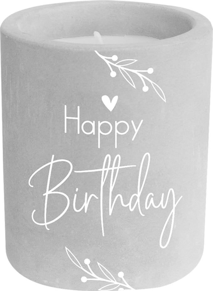 Kaarsje Happy Birthday - 6,5x6,5x8 cm - Cement