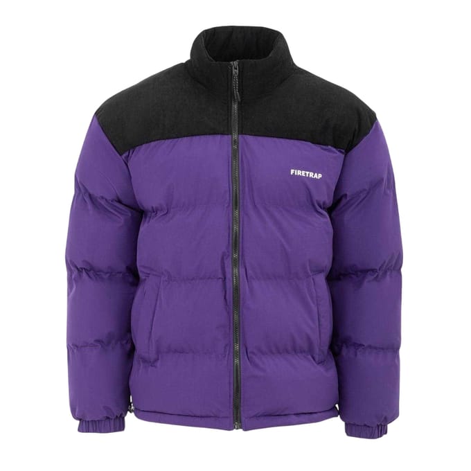 Firetrap Heren Kleurblok Corduroy Gequilt Puffer Jacket (Paars)