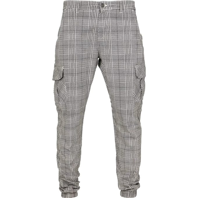Urban Classics - AOP Glencheck Cargobroek - M - Wit/Zwart