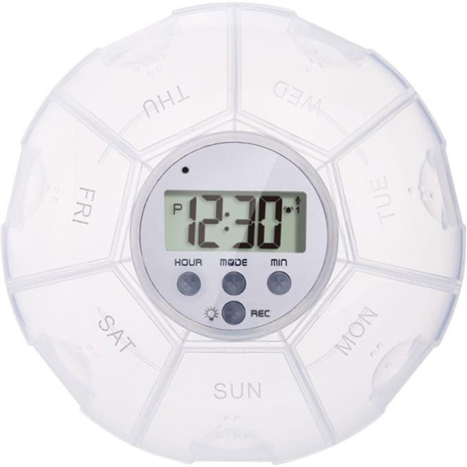 Stofdicht gescheiden pillenorganizer, pillendoosje, elektronische timer, wekker, herinneringsmedicijn wit