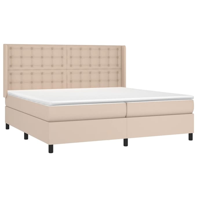 vidaXL - Boxspring - met - matras - kunstleer - cappuccinokleurig - 200x200 - cm