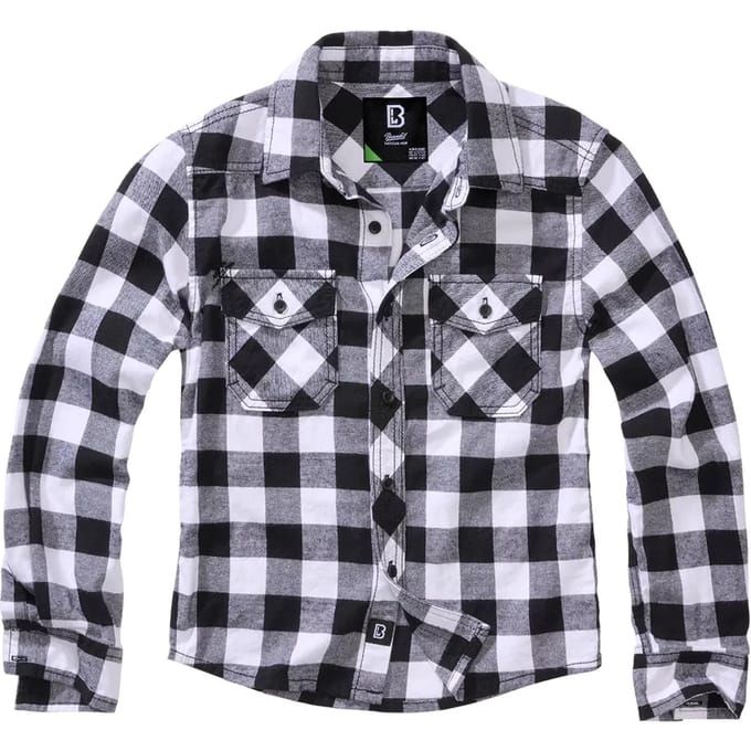 Brandit - Checkshirt Kinder Longsleeve shirt - Kids 170/176 - Wit/Zwart