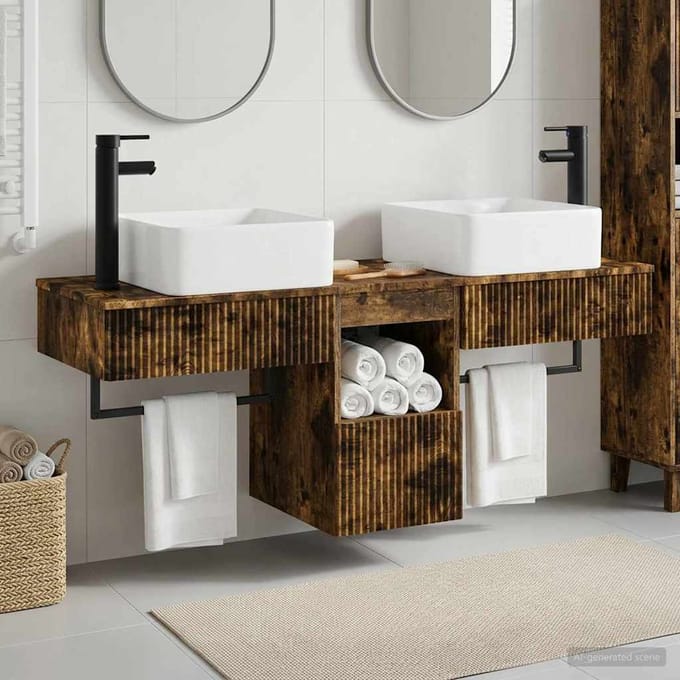 vidaXL - Badkamerkast - set - 3 - st - Gerookt - eiken - 136 - x - 35 - x - 80 - cm