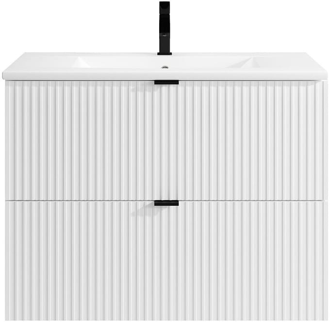 Vente-unique Zwevend, geribbeld badkamermeubel met inbouwwastafel - Wit - L80 cm - ZEVINI