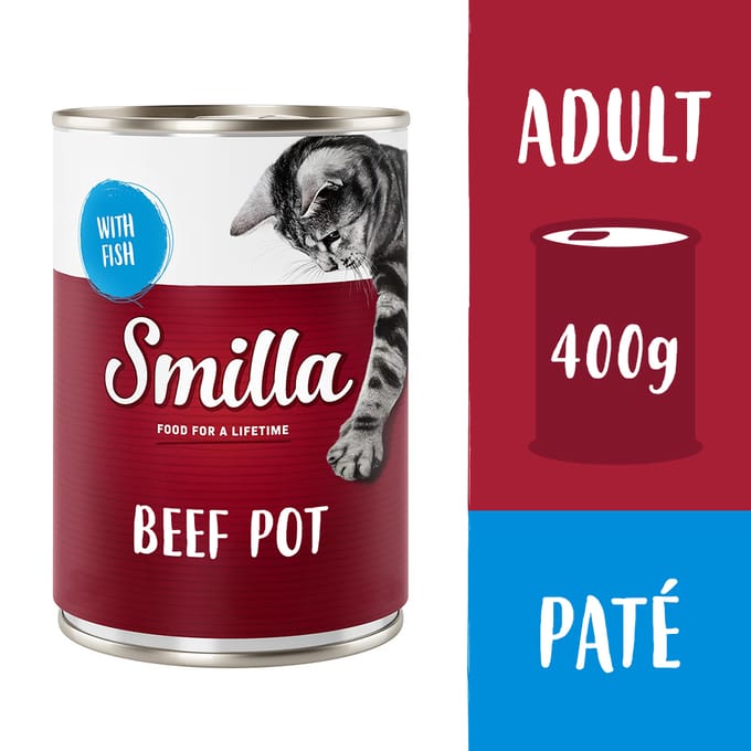 6x400g Rundvleesstukjes met Vis Smilla Kattenvoer