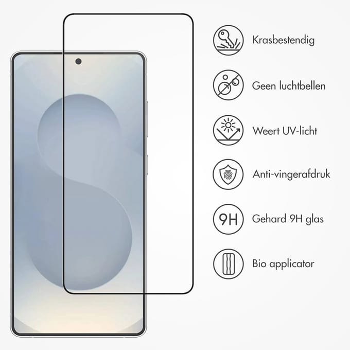 Accezz Screen Protector - Geschikt voor Samsung Galaxy S25 Edge - Gehard Glas Full Cover Screenprotector met Bio Applicator