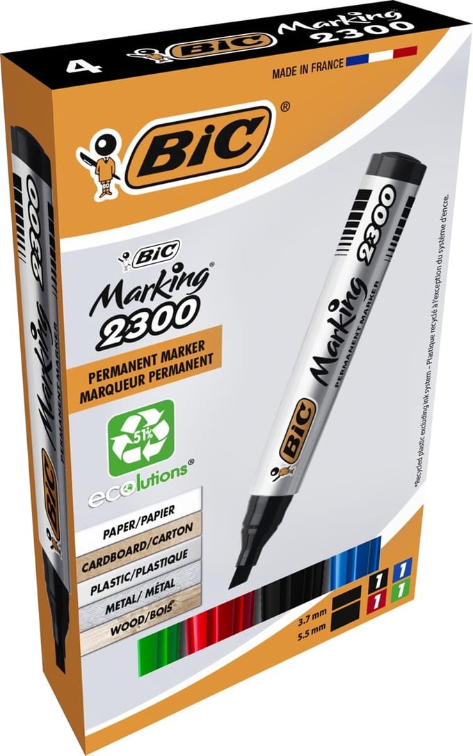 BIC Marking 2300, lijndikte: 3,7-5,5 mm, 4 div, diverse kleuren
