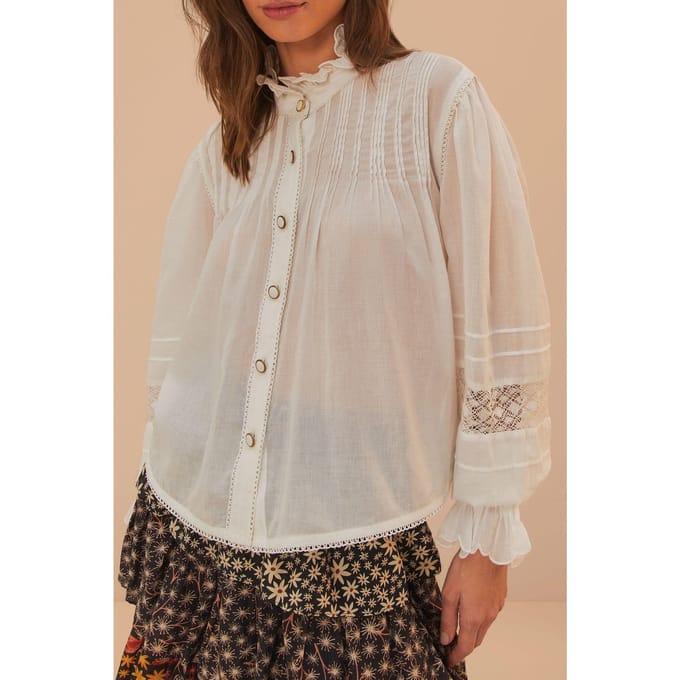 FARM Rio Off-white Long Sleeve Blouse Größe: XL | Longsleeves Outlet | Damen | Weiß