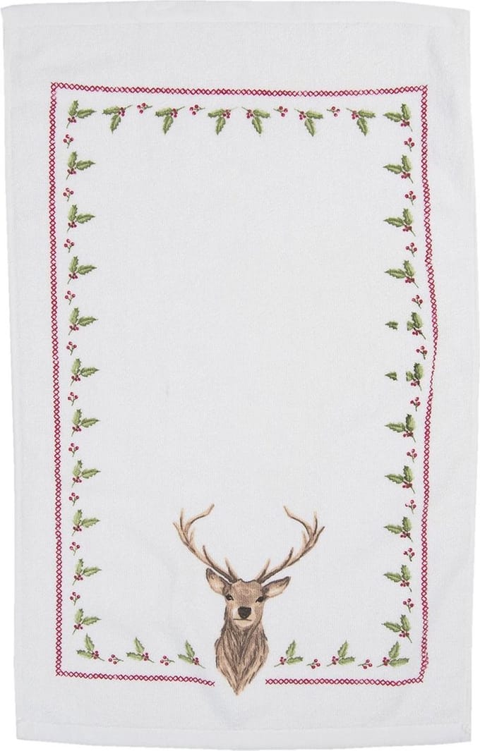 Clayre & Eef Gastendoekje 40x66 cm Beige Bruin Katoen Hert