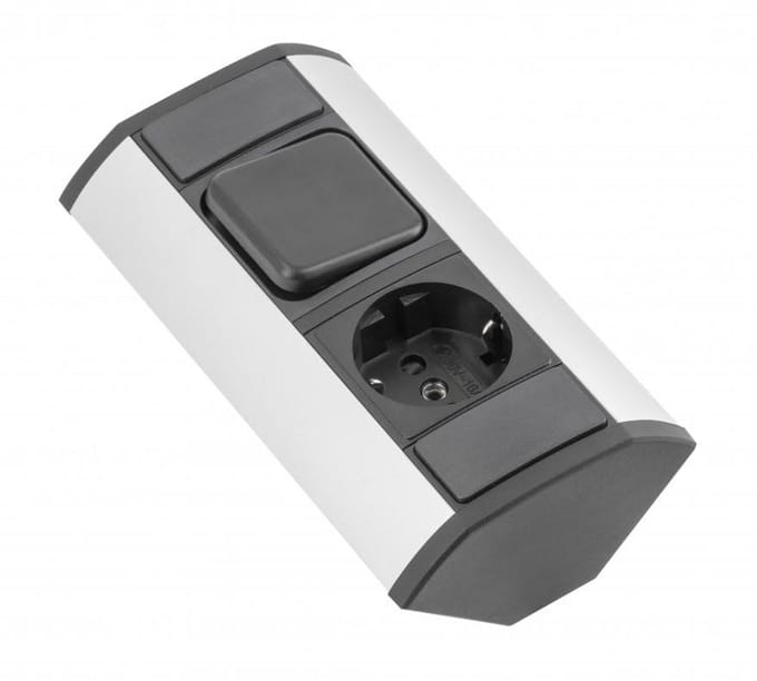 Compact Hoekstopcontact met Schakelaar voor Bureau - 230V, 16A, Geaard