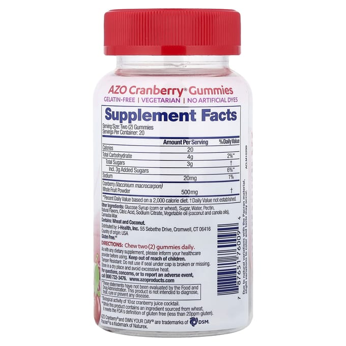AZO, Cranberry® Gummies, Berrylicious, 40 gummies (250mg per Gummibeertje)