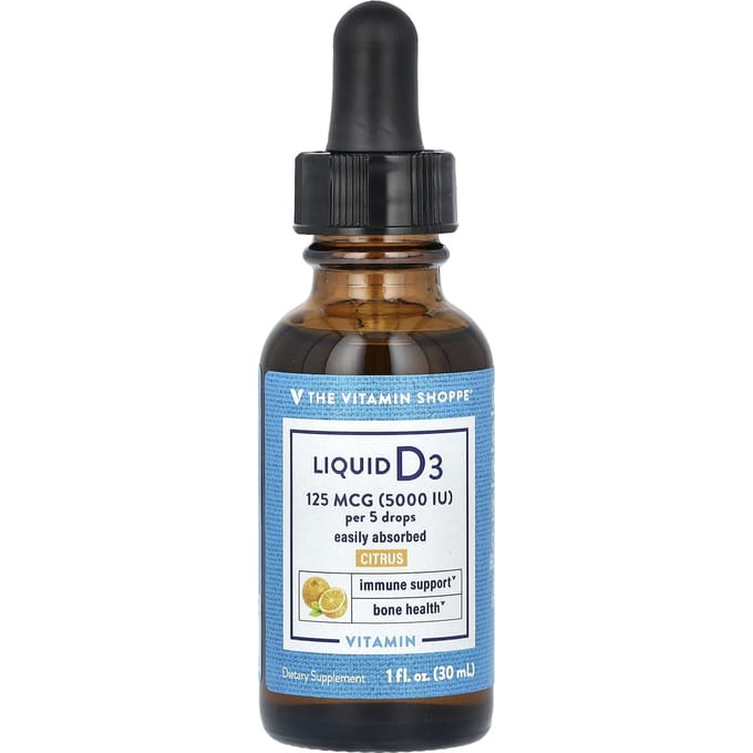 The Vitamin Shoppe, Vloeibare Vitamine D3, Citrus, 125 mcg (5.000 IE), 30 ml (1 fl oz)