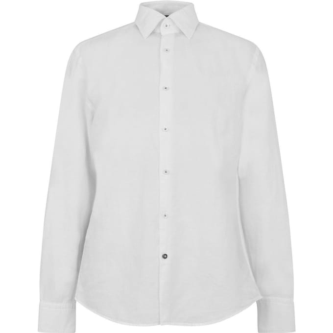 Boss Heren Effen Met Kraag Lange Mouwen Shirt (Wit)