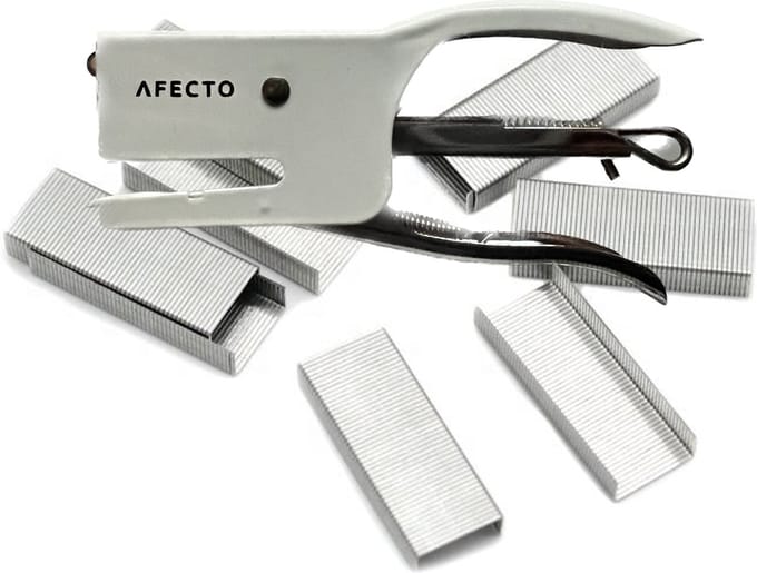 Afecto mini nietmachine met 1000 nietjes - wit - metaal -