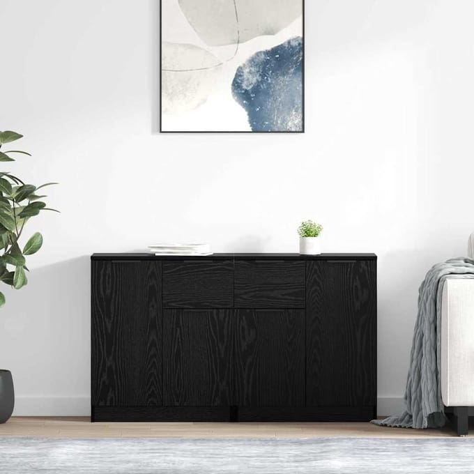 vidaXL Dressoirs 2 st Zwart Eiken 60 x 30 x 70 cm Bewerkt hout