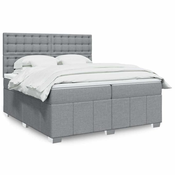 vidaXL - Boxspring - met - matras - stof - lichtgrijs - 200x200 - cm