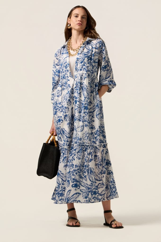 Oltre Long Patterned Cotton Shirtdress Light Blue Taglia: 36 | Maxi abiti Outlet | Donna | Blu
