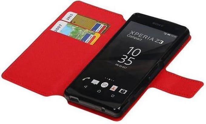 Cross Pattern TPU Bookstyle Wallet Case Hoesje Geschikt voor Xperia Z3 Compact Rood
