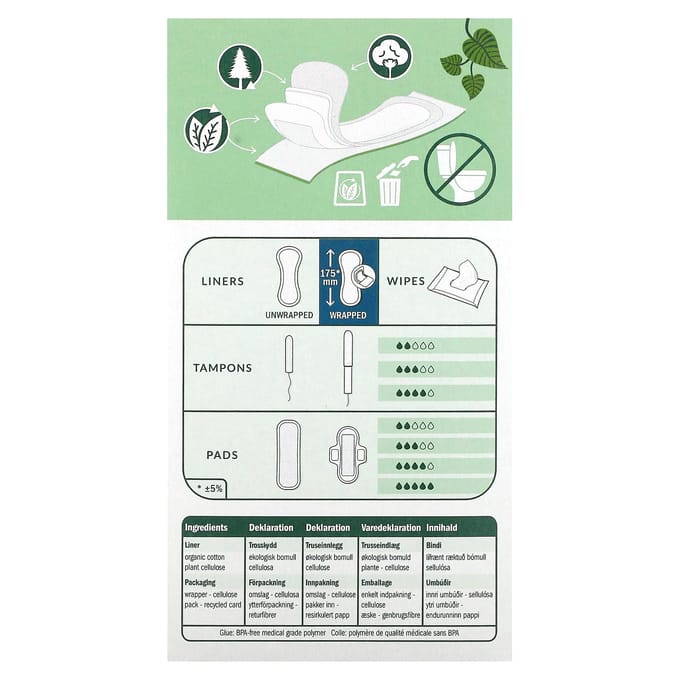 Natracare, Biologische inlegkruisjes, Lang, 16 stuks beige