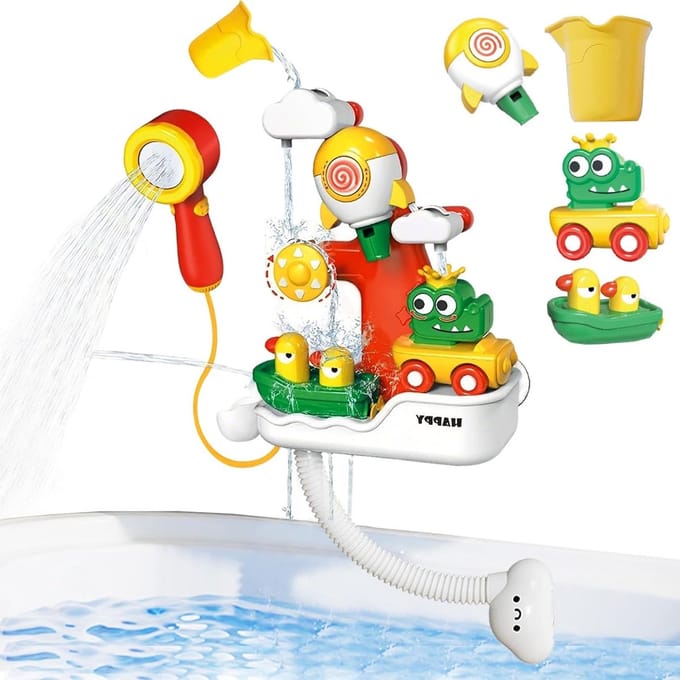 Interactieve Bad Speelgoed Set met Waterwiel, Eend Boot en Krokodil Fluit voor Peuters en Baby's