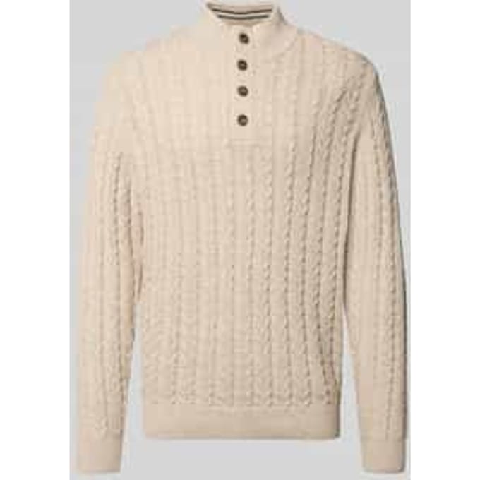 Fynch-Hatton Trui Buttoned Troyer Soft Knit Cable Cotton Wool Blend New Off White / male