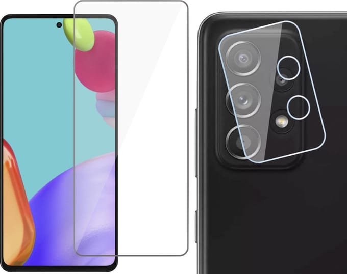 Screenprotector geschikt voor Samsung A52 + Camera Lens Protector - Glas Screen Protector