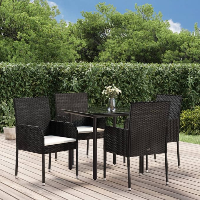 vidaXL - 5-delige - Tuinset - met - kussens - poly - rattan - zwart
