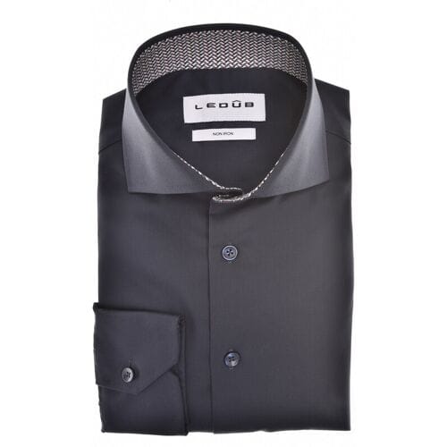 Ledûb Overhemd Uni Color Fine Details Cotton Non-Iron Navy / male