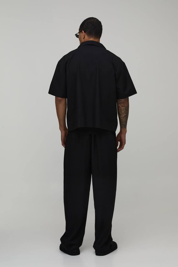 Balloon Fit Linen Blend Co-Ord Half & Half Trouser | Black | Size Small