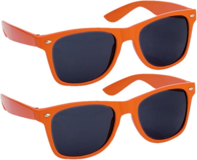 Hippe Party zonnebril - 2x - oranje - plastic - UV400 - verkleedbril - carnaval/verkleed