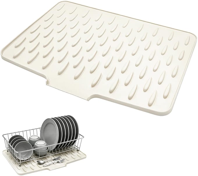 Dish Draining Mat, Silicone Draining Mat, Apule, Sink Drip Tray, Non-Slip Water Conduction (White) - ShopVlot
