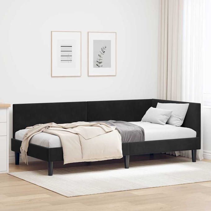 vidaXL - Hoek - Bed - Frame - Zwart - 100 - x - 200 - cm - Fluweel