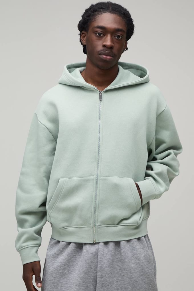 Boxy Zip Through Hoodie | Sage | Size Medium