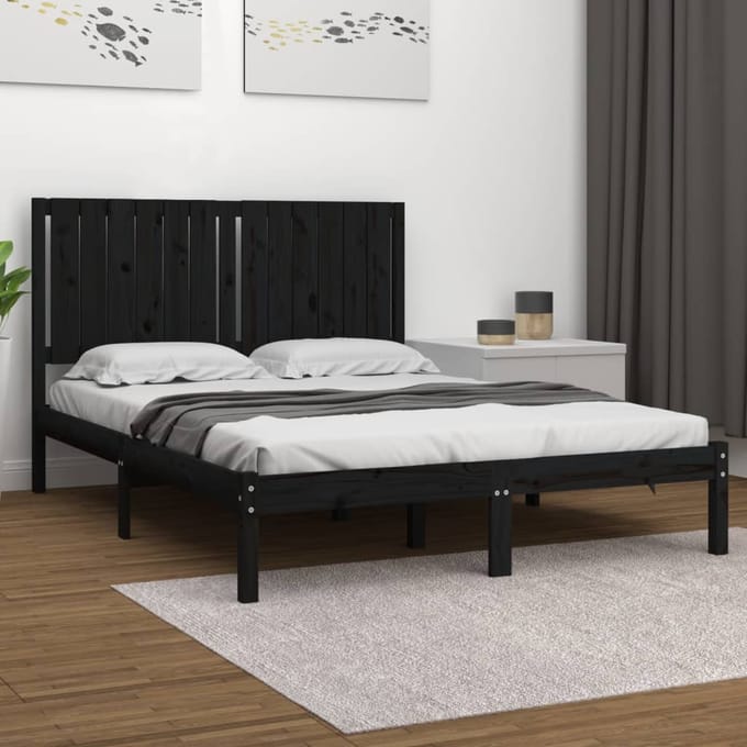vidaXL - Bedframe - massief - grenenhout - zwart - 140x190 - cm