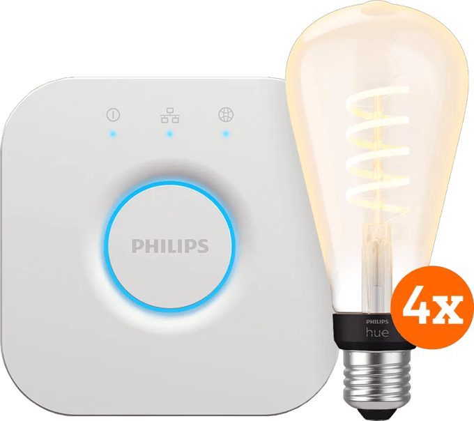Philips Hue Filament White Ambiance Edison XL 4-Pack + Bridge