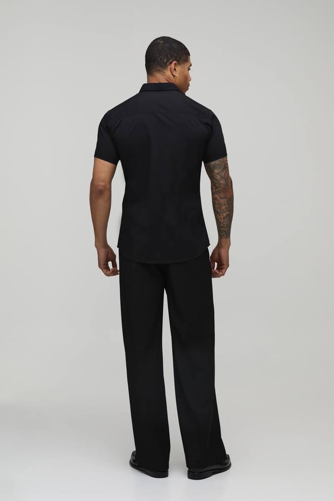 Stretch Fit Korte Mouw Overhemd | Black | Size Small