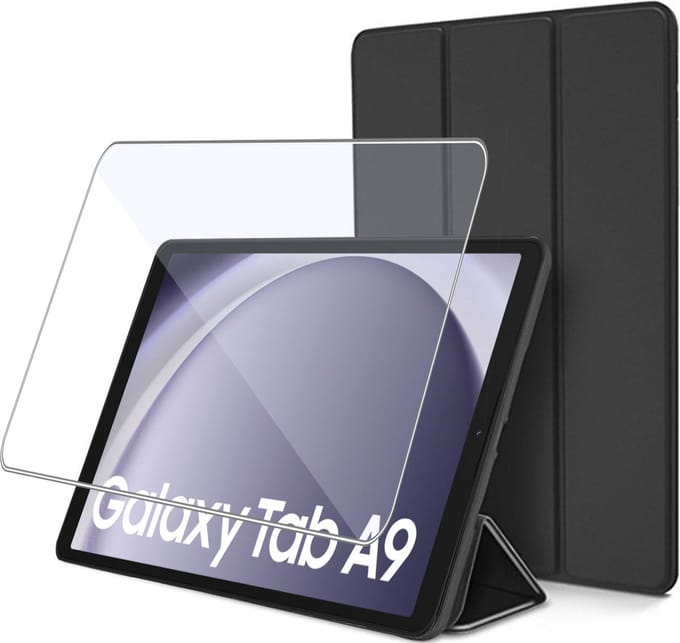 Tablet Hoes + Screenprotector geschikt voor Samsung Galaxy Tab A9 / Tab A11 – Tempered Glass - Extreme Shock - Zwart