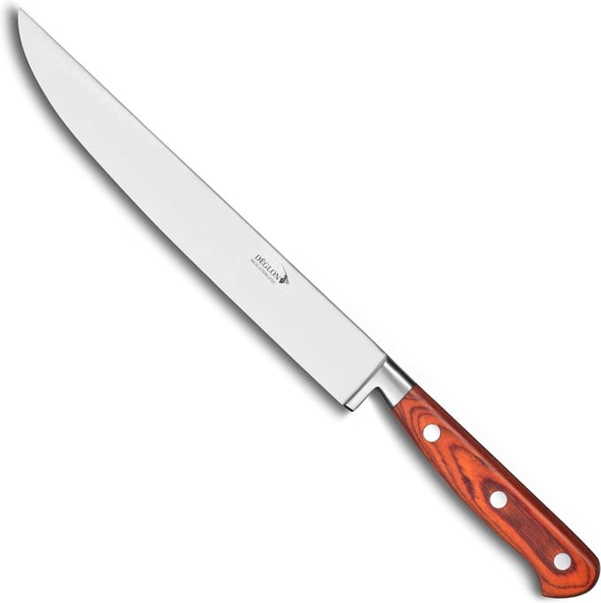 Déglon Vleesmes – Yatagan-vorm – Houten handvat – 22 cm – Bruin