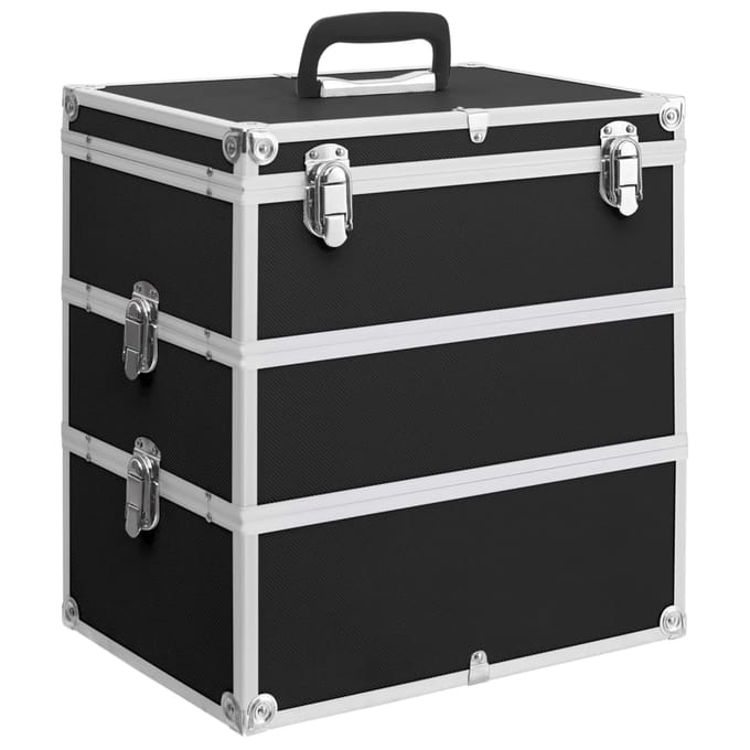 vidaXL - Make-up - koffer - 37x24x40 - cm - aluminium - zwart