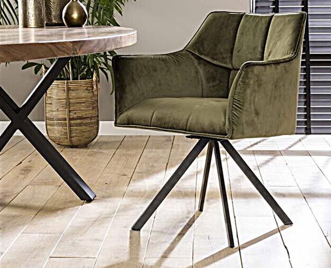 Eetkamerstoel Raster draaibaar - Groen velours - eetkamerstoelen set van 2