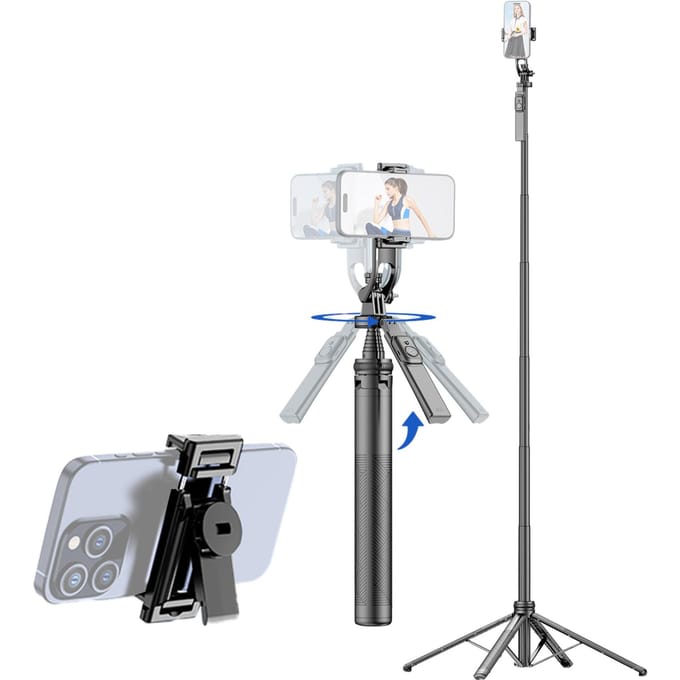 4-Poot Uitschuifbaar Selfie Stick Statief voor Telefoon Max. Lengte 180cm/71in Stabiele Quadrapod met 1/4 zwart
