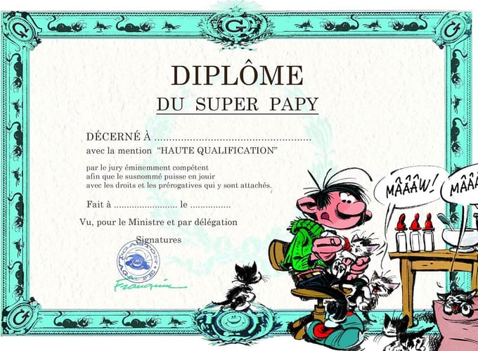 Dubbele Wenskaart met Folder: Diploma Super Opa, Vaderdag, Verjaardag, Geboorte - Katjes