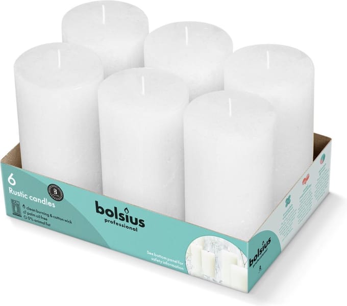 Bolsius - Rustieke Stompkaarsen 130/68 - Cloudy White - 6 stuks