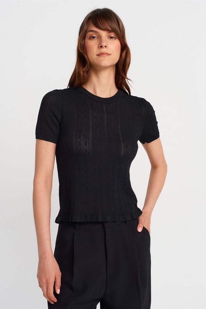 Gestructureerde Geribde Korte Mouwen Blouse