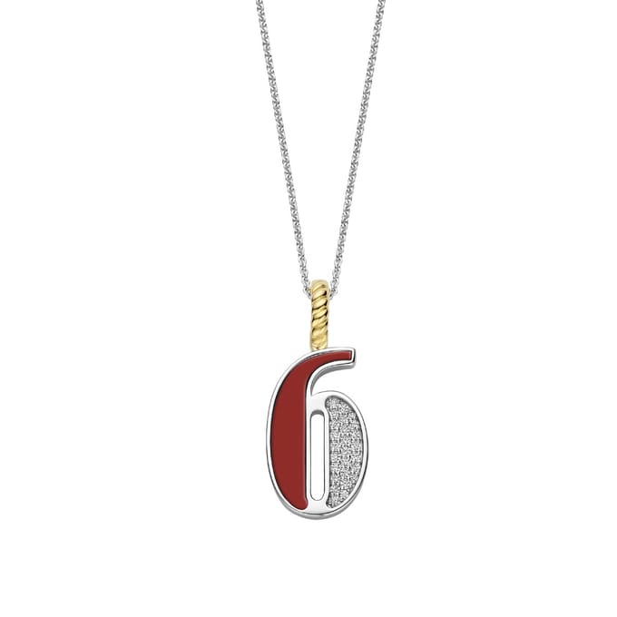 TI SENTO Dames Hanger - 925 zilver - Cijfer 6 - Rood - 6841CR_6