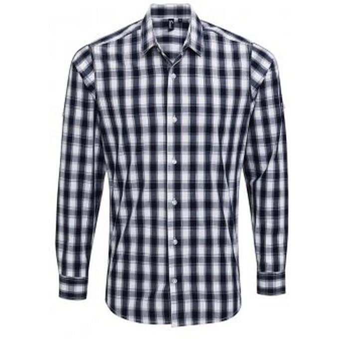 Premier Heren Mulligan Check shirt met lange mouwen (Wit/Zwaar)