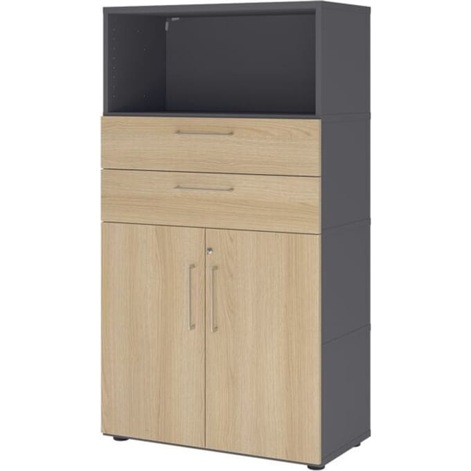 FlexWall | 4 OH | deuren + laden + kast | met verstelbare poten - Grafiet/Eiken
